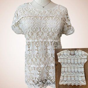 Crochet Lace Sheer Top Ivory / Cream